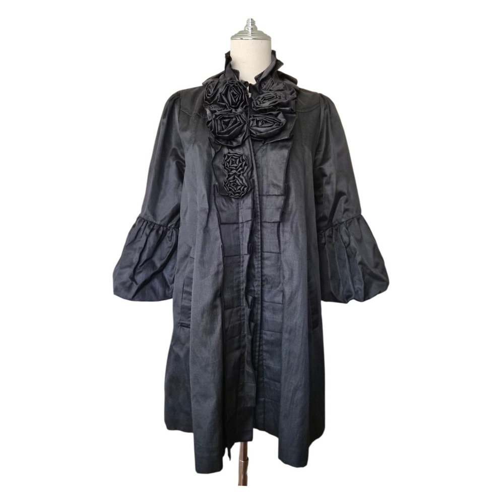 Ryu Anthropologie Black Structured Jacket Rosette Coat‎ Tailored Statement Nwot